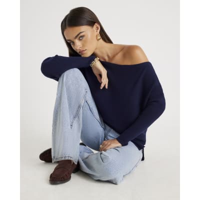 Navy Knitted Asymmetric Jumper