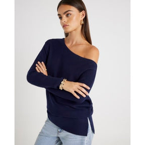 Navy Knitted Asymmetric Jumper