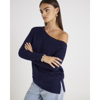 Navy Knitted Asymmetric Jumper