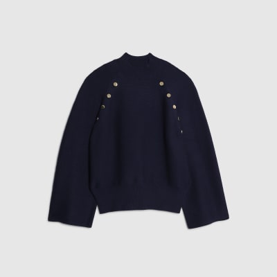 Navy Knitted High Neck jumper