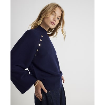 Navy Knitted High Neck jumper