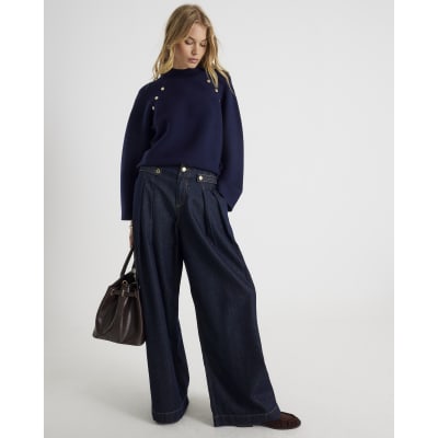 Navy Knitted High Neck jumper