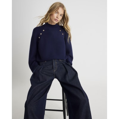 Navy Knitted High Neck jumper