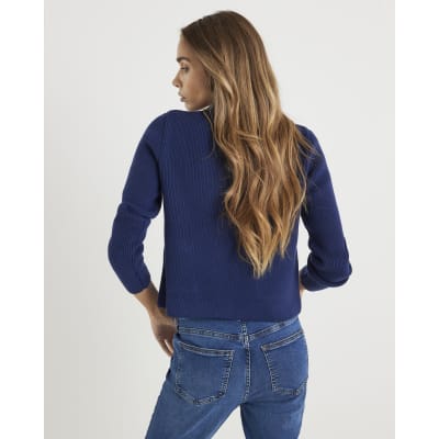 Navy Knitted Long Sleeve Cardigan