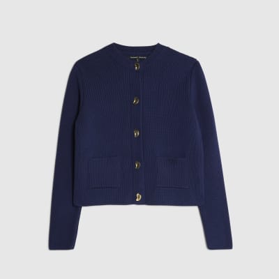 Navy Knitted Long Sleeve Cardigan