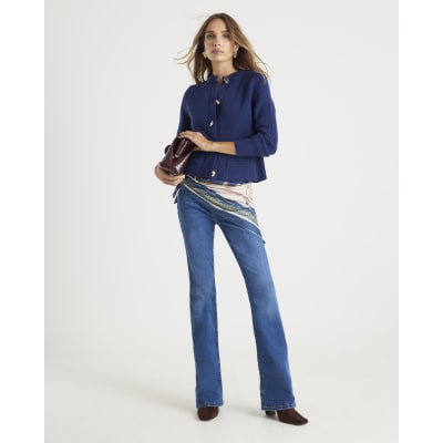 Navy Knitted Long Sleeve Cardigan