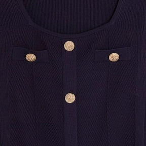 Navy Knitted Long Sleeve Peplum Mini Dress