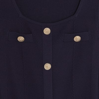 Navy Knitted Long Sleeve Peplum Mini Dress