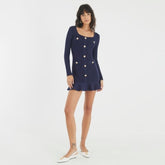 Navy Knitted Long Sleeve Peplum Mini Dress