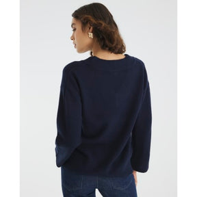 Navy Knitted V Neck Jumper