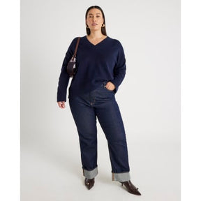 Navy Knitted V Neck Jumper