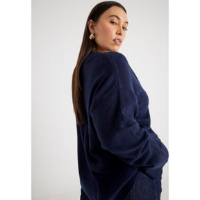 Navy Knitted V Neck Jumper