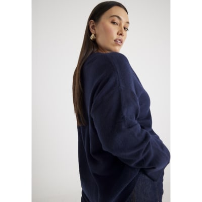 Navy Knitted V Neck Jumper