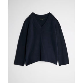 Navy Knitted V Neck Jumper