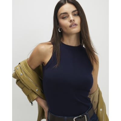 Navy Knitted Vest Top
