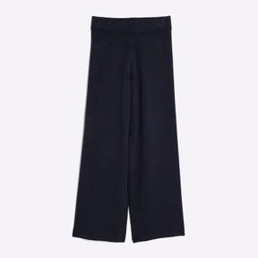 Navy Knitted Wide Leg Trousers