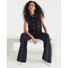 Navy Knitted Wide Leg Trousers