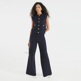 Navy Knitted Wide Leg Trousers
