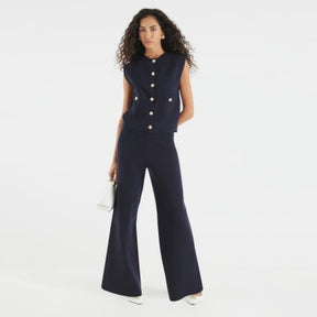 Navy Knitted Wide Leg Trousers