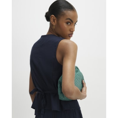 Navy Linen Blend Waistcoat