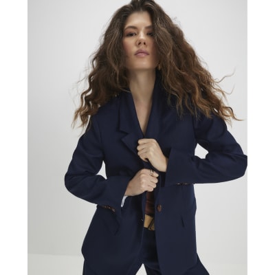 Navy Linen Look Blazer