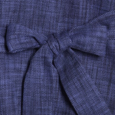 Navy Linen Look Collared Belted Top