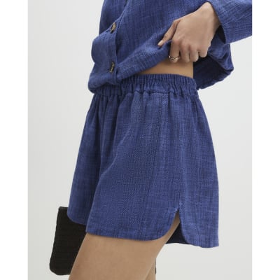 Navy Linen Look Elasticated Short