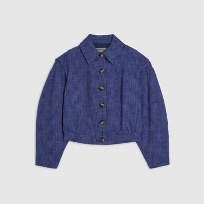 Navy Linen Look Tailored Bomber Jacket
