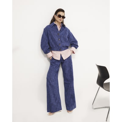 Navy Linen Look Tailored Bomber Jacket