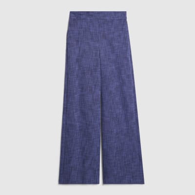 Navy Linen Look Wide Leg Trousers