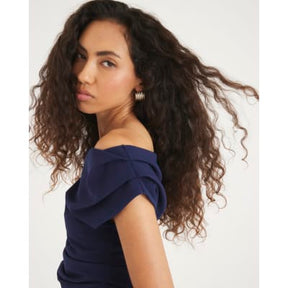 Navy Long Sleeve Asymmetric Drape Mini Dress