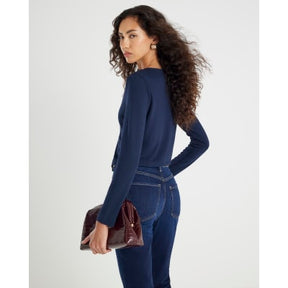 Navy Long Sleeve Cropped Heart Top