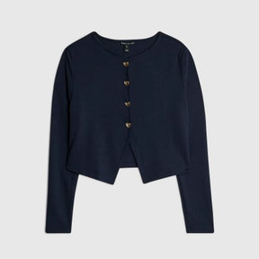Navy Long Sleeve Cropped Heart Top