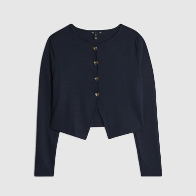 Navy Long Sleeve Cropped Heart Top