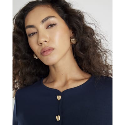 Navy Long Sleeve Cropped Heart Top