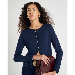 Navy Long Sleeve Cropped Heart Top