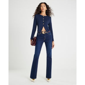 Navy Long Sleeve Cropped Heart Top