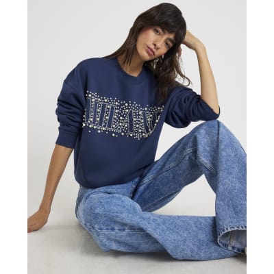 Navy Long Sleeve Milano Pearl Sweatshirt