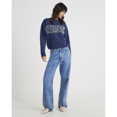 Navy Long Sleeve Milano Pearl Sweatshirt