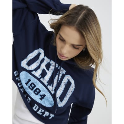 Navy Long Sleeve Ohio Cropped Hoodie