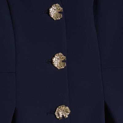Navy Long Sleeve Pleated Jacket