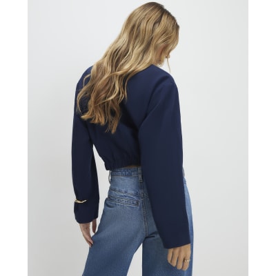 Navy Long Sleeve Pocket Detail Bomber Jacket