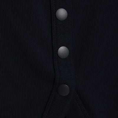 Navy Long Sleeve Popper Through Ribbed Top