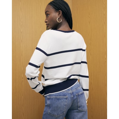 Navy Long Sleeve Striped Knitted Top