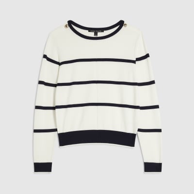 Navy Long Sleeve Striped Knitted Top