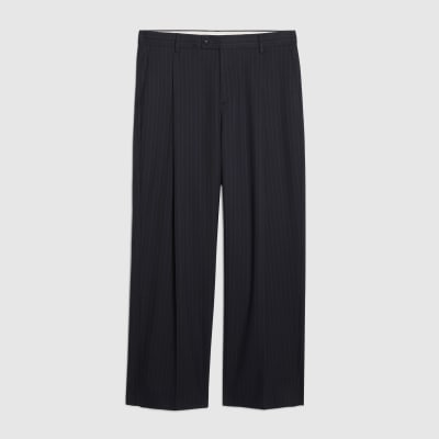 Navy Loose Fit Pinstripe Trousers