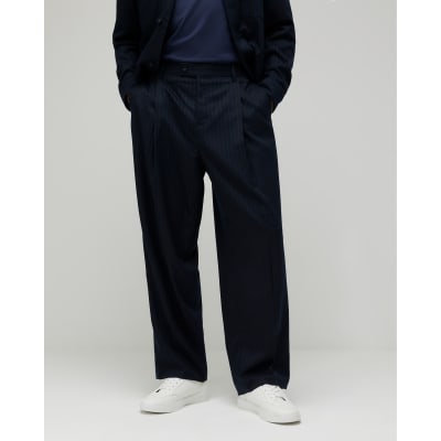 Navy Loose Fit Pinstripe Trousers