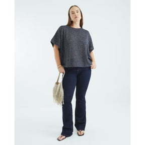 Navy Lurex Ribbed T-Shirt