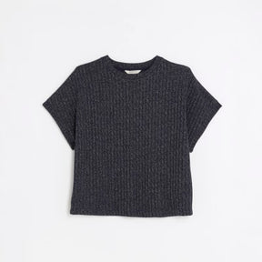 Navy Lurex Ribbed T-Shirt