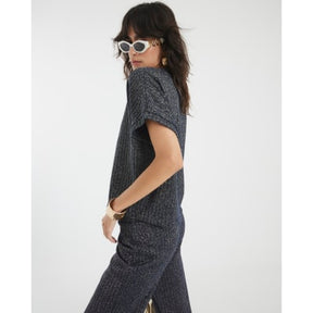 Navy Lurex Ribbed T-Shirt